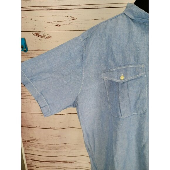 Eddie Bauer Blue Denim Relaxed Fit Size XXL Short Sleeve Button Up - Picture 5 of 6